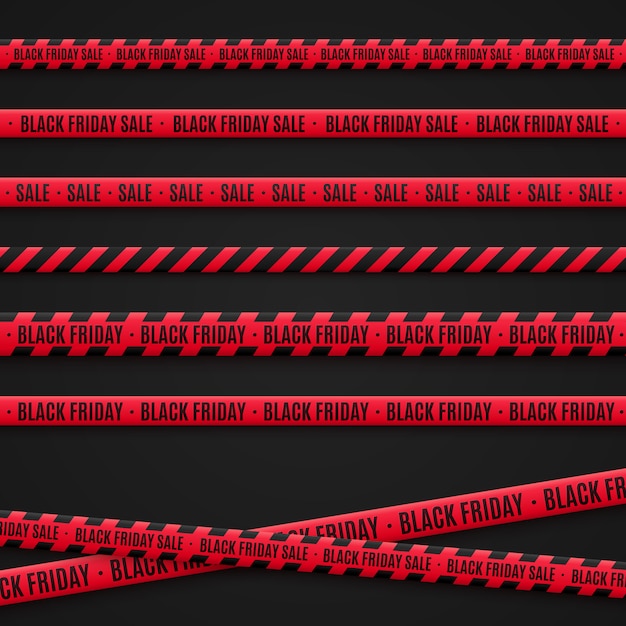 Vector black friday sale tapes. red ribbons on black background. graphic elements