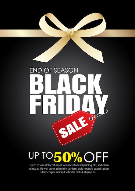 Black friday sale template with gold ribbon