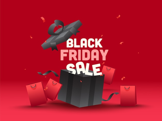 Black Friday Sale Text with Open Realistic Gift Box