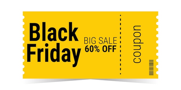 Black Friday sale ticket coupon template layout Yellow background 60 percent Black and yellow design Coupon with a big discount Simple design Isolated vector illustration white background