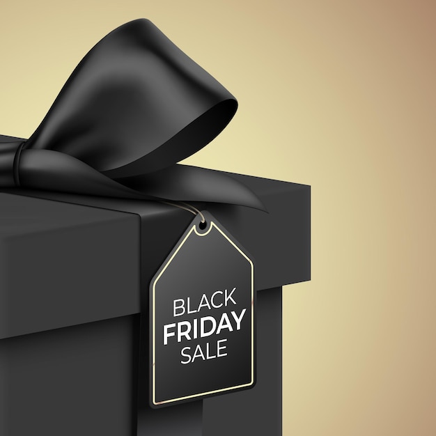 Black Friday Sale vector banner ontwerp Premium stijl geschenkdoos omwikkeld met lint en hangende tag