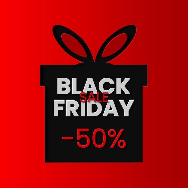 Black Friday Sale vector design in paper cut style with box black and red background