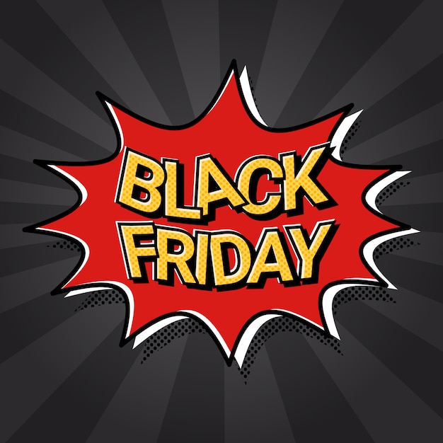 Vector black friday sale web banner pop art comic discount poster