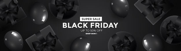 Black friday sale with balloons and gift background