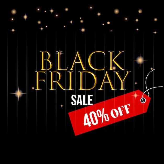 Vettore black friday sale con sfondo nero e sconto del 40 percento