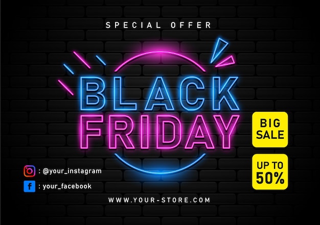 Black friday sale with neon light banner