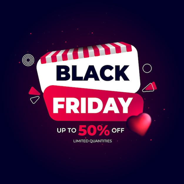 Vector black friday sales discount promotion banner concept with modern realistic glowing gradient template