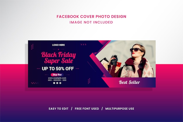 Vettore design fotografico per la copertina di facebook per la promozione delle vendite del black friday