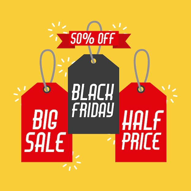 Black friday sales tag and banners discount and price label