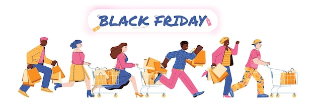 Vettore illustrazione piana di vettore del modello orizzontale dell'insegna di vendita stagionale del black friday