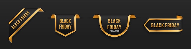 Vector black friday set blackgolden rollen en banners geïsoleerd