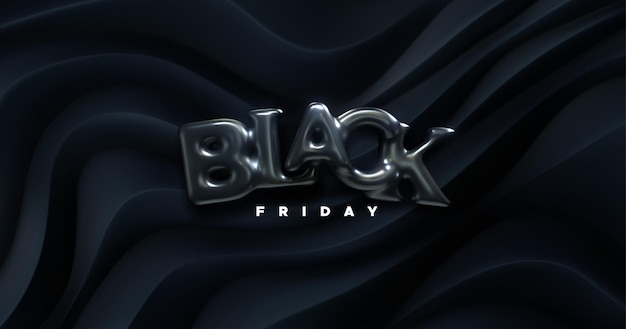 Black friday sign. vector 3d illustration. sale or discount banner element design. black balloon letters on curvy topography background