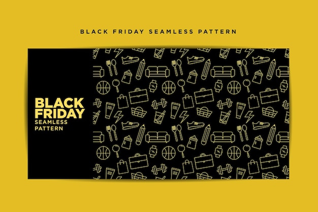 Black friday simple minimalist banner template design with seamless pattern as sale ads background