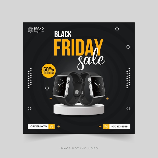 Black friday smart wacth sale instagram post or banner template premium vector