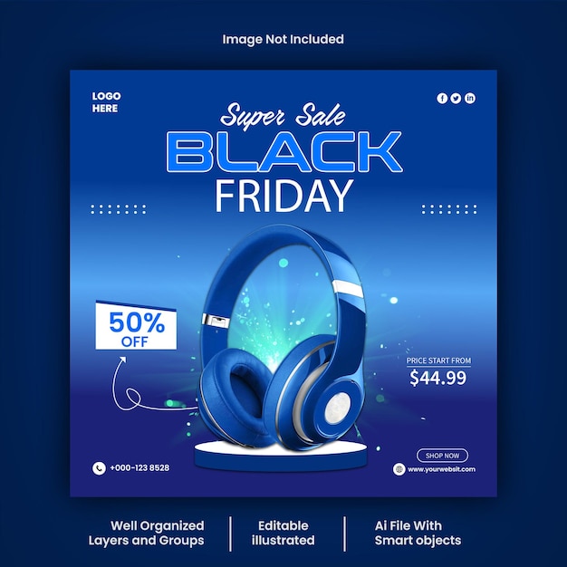 Black Friday social media post design Vector template