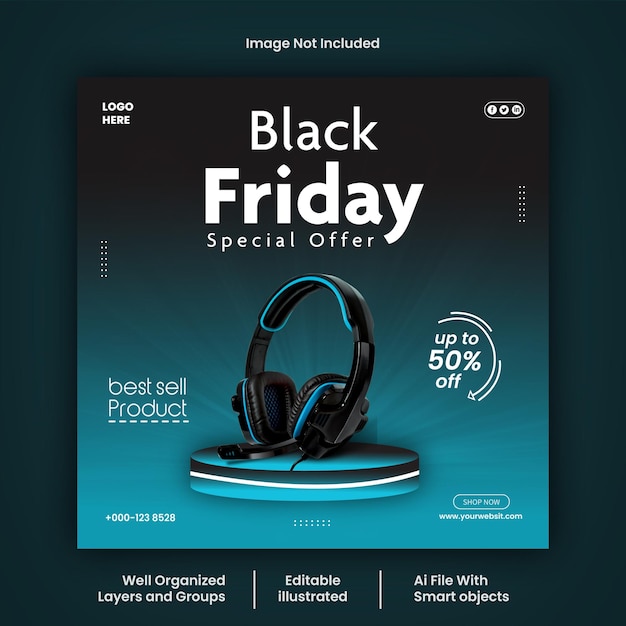 Black Friday social media post design Vector template