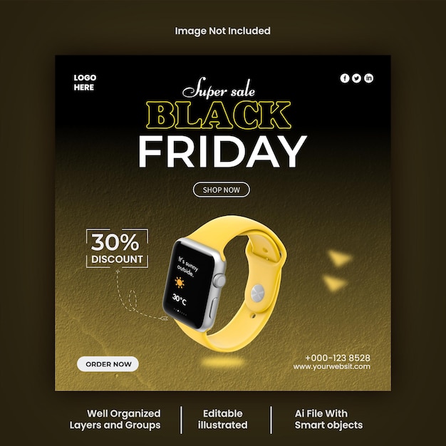 Vettore modello vettoriale per la progettazione dei post sui social media del black friday