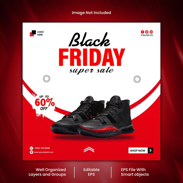 Modello vettoriale per la progettazione dei post sui social media del black friday