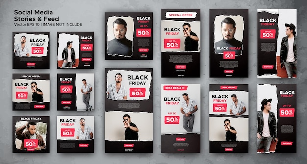 Feed dei post sui social media del black friday e modello di bundle di storie