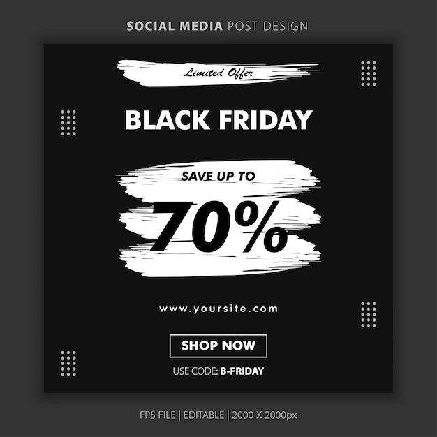 black friday social media postsjabloon met zwart-witte kleur