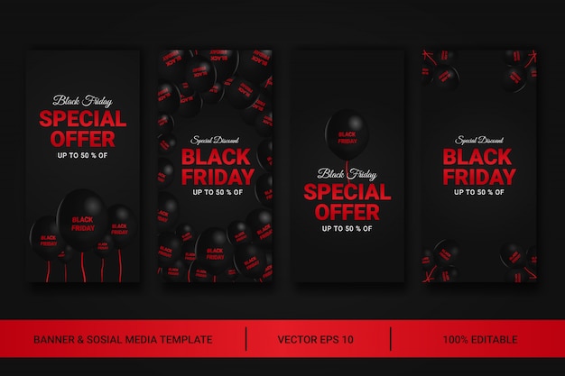 Vettore raccolta di storie sui social media del black friday.