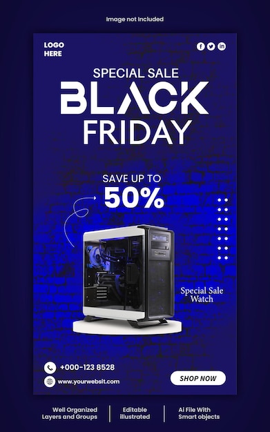 Vector black friday social media story design vector template