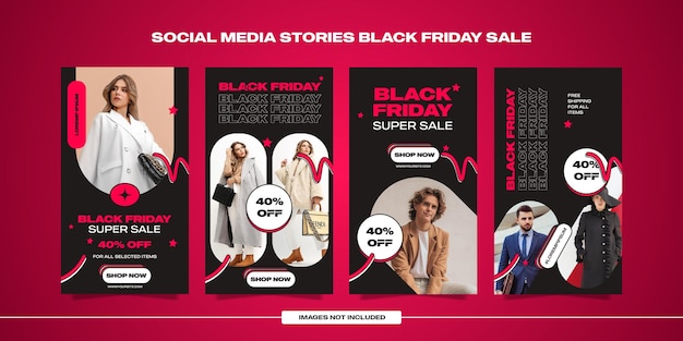 Modello vettoriale nero e giallo con geometria della storia dei social media del black friday