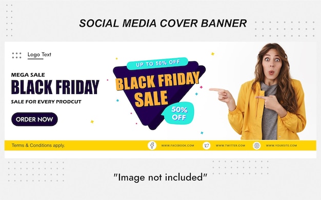 Vendita speciale del black friday con 50 di sconto per il design del modello di banner di copertina di facebook sui social media