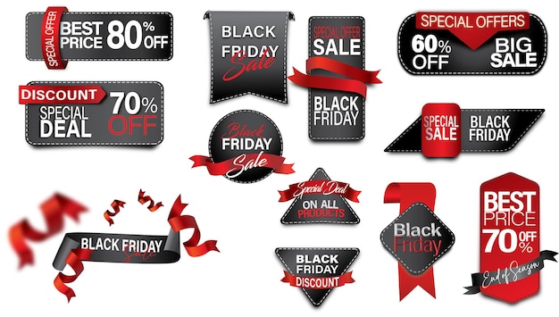 Black friday stickers in black and red