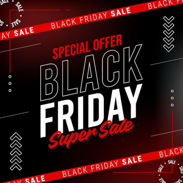 Вектор black friday super sale banner современный минимальный дизайн с красным черным цветовым шаблоном типографии