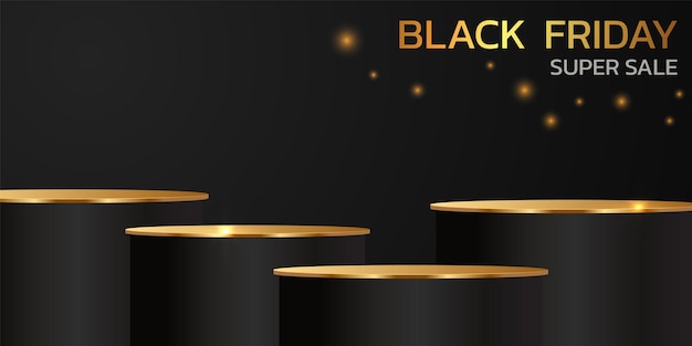 Vector black friday super sale banner poster on dark background podium for sale