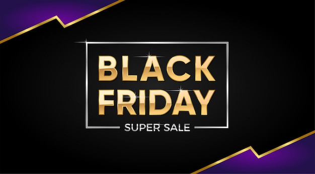 Black friday super sale banner with golden text.