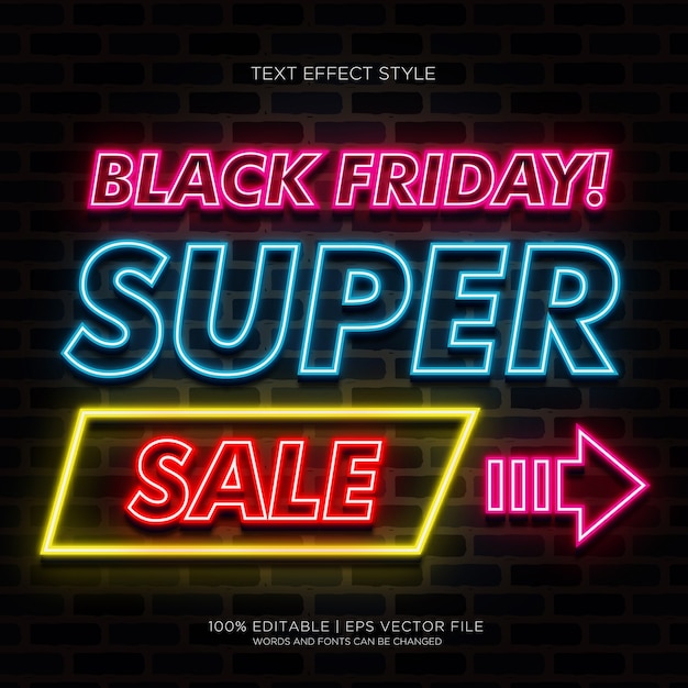 Black friday super sale banner with neon text effects