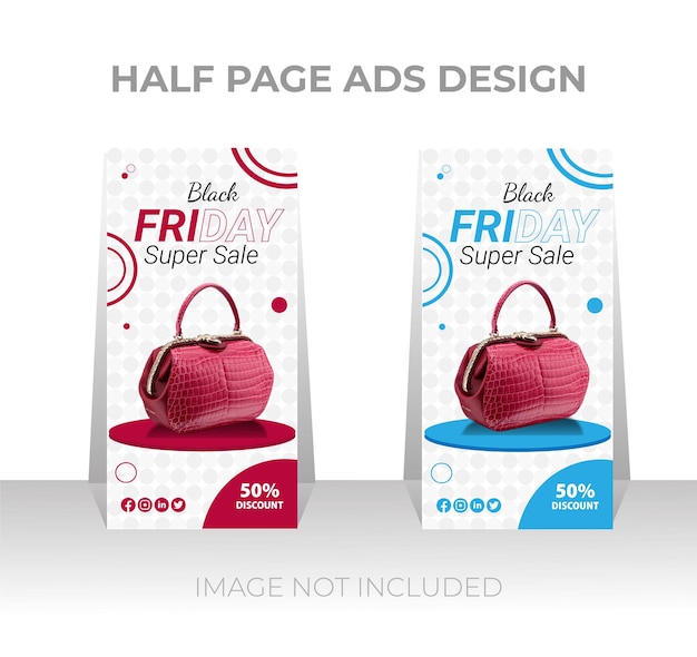 Vector black friday super sale half page ads vector banner design template