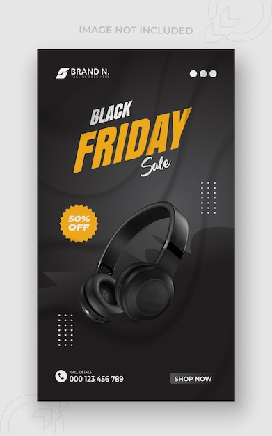 Black Friday super sale or Headphone brand product social media and marketing Instagram devices post template