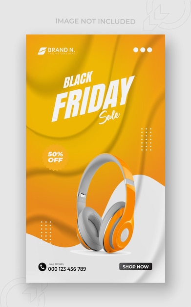 Black Friday super sale or Headphone brand product social media and marketing Instagram devices post template