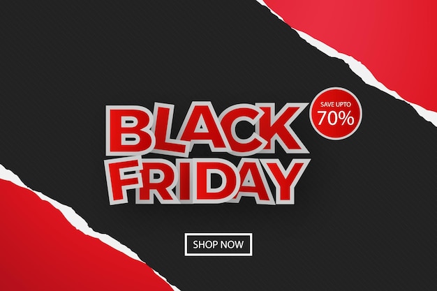 Black friday super sale offer with realistic red papercut premium vector