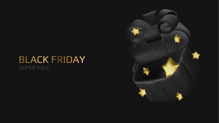 वेक्टर black friday super sale promo background with realistic 3d cartoon style elements black gift percent symbols stars percent symbols promotion banner web poster vector illustration