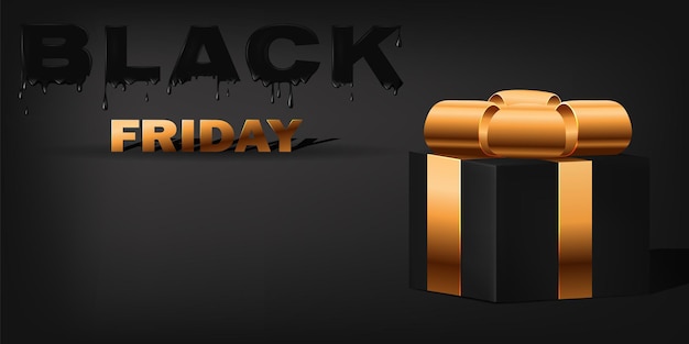 Vettore black friday super vendita scatole regalo nere realistiche black friday vendita banner poster logo dorato