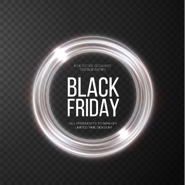 Black friday super sale realistic golden luminous round frame discount banner for the holidays