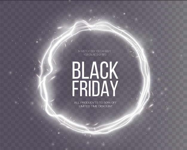 Black friday super sale. realistic white luminous round frame. discount banner for the holidays.