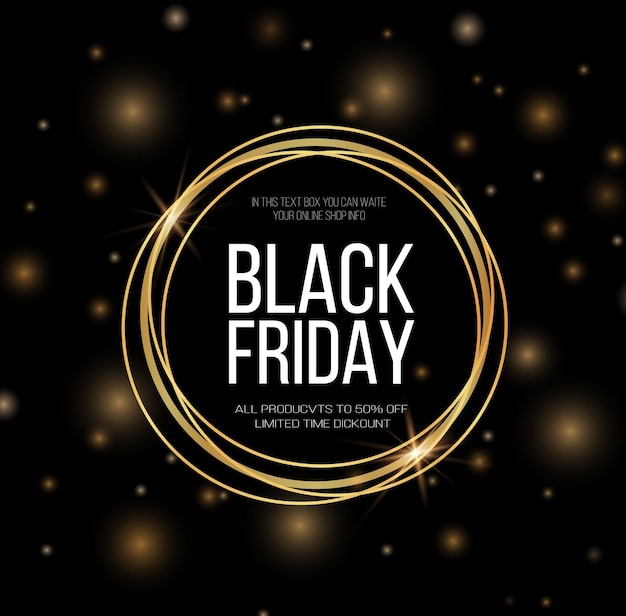 Black Friday Super Sale Realistische gouden lichtgevende ronde frame Kortingsbanner voor de feestdagen