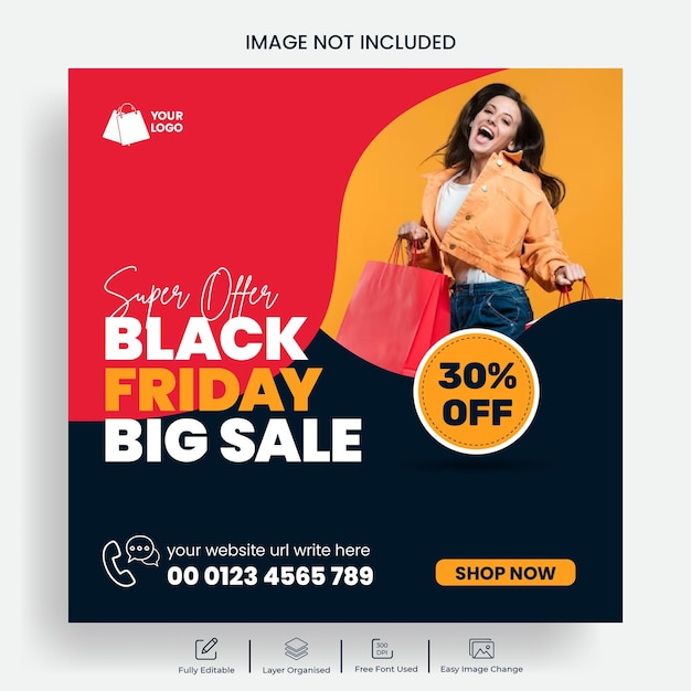 Vector black friday super sale social media banner template design