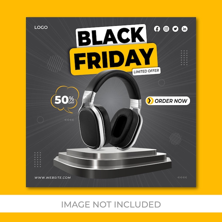 Vector ブラック フライデーのスーパー セール ソーシャル メディア ヘッドフォン ポスターまたはバナー テンプレート
