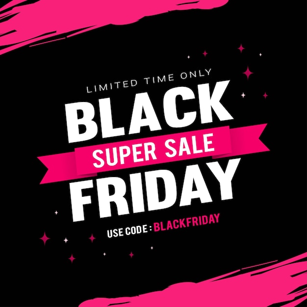 Black friday super sale illustrazione vettoriale tema nero e rosa