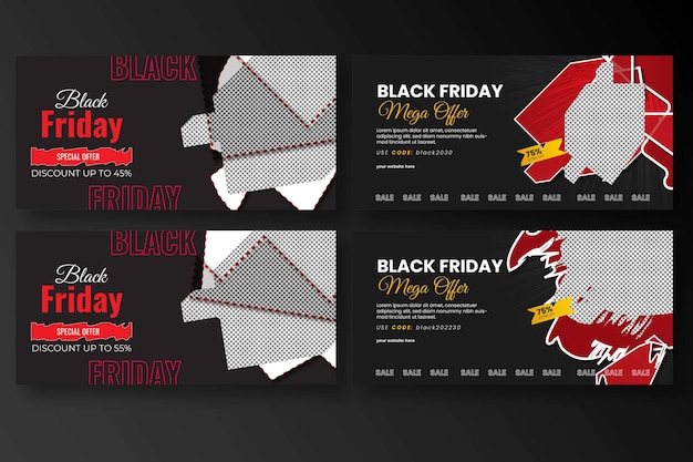 black friday super sell offer with discount offer banner design with black color background