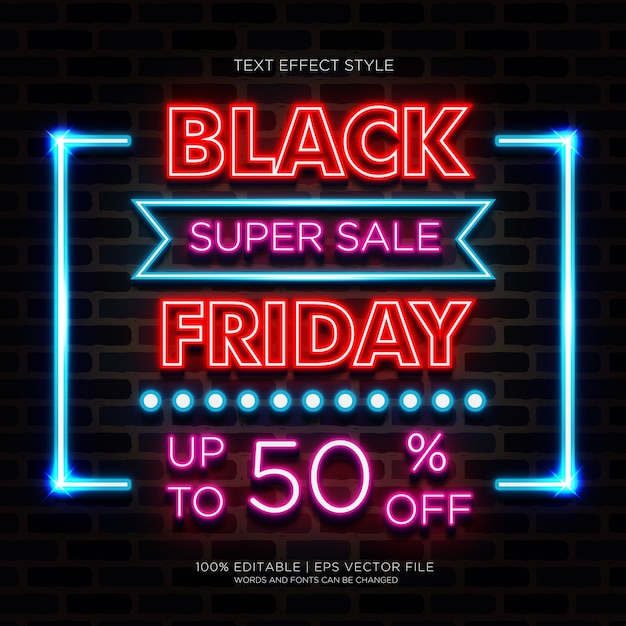 Black friday super verkoop neon tekst effecten