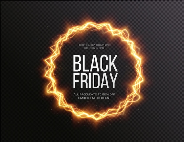 Vector black friday superuitverkoop. realistisch gouden lichtgevend rond frame. kortingsbanner voor de feestdagen.