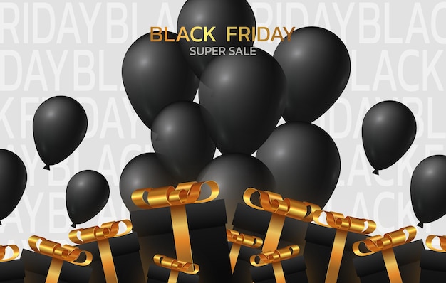 Black Friday-superverkoop. Banner, poster op donkere achtergrond. podium te koop