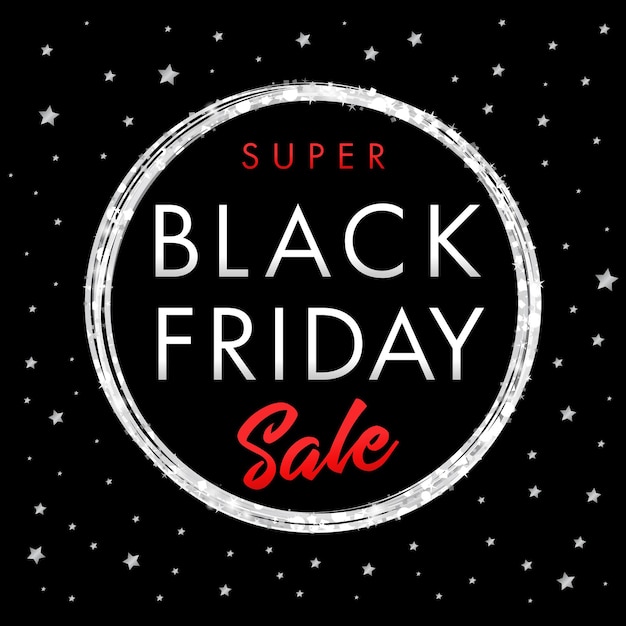 Black friday-superverkoopbanner. black friday sale poster met glanzende bal, glinsterende achtergrond.